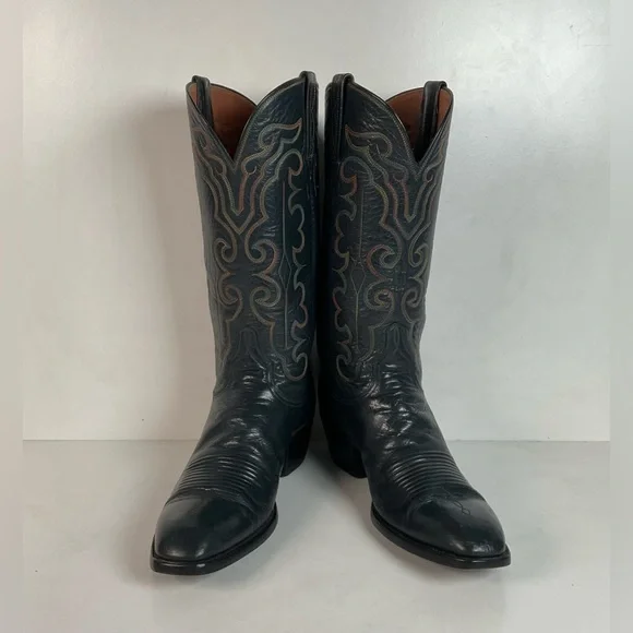Vintage 1980s Lucchese San Antonio Navy Blue Cowboy Boots Men’s 9 B | Women’s 10 - Picture 8 of 16